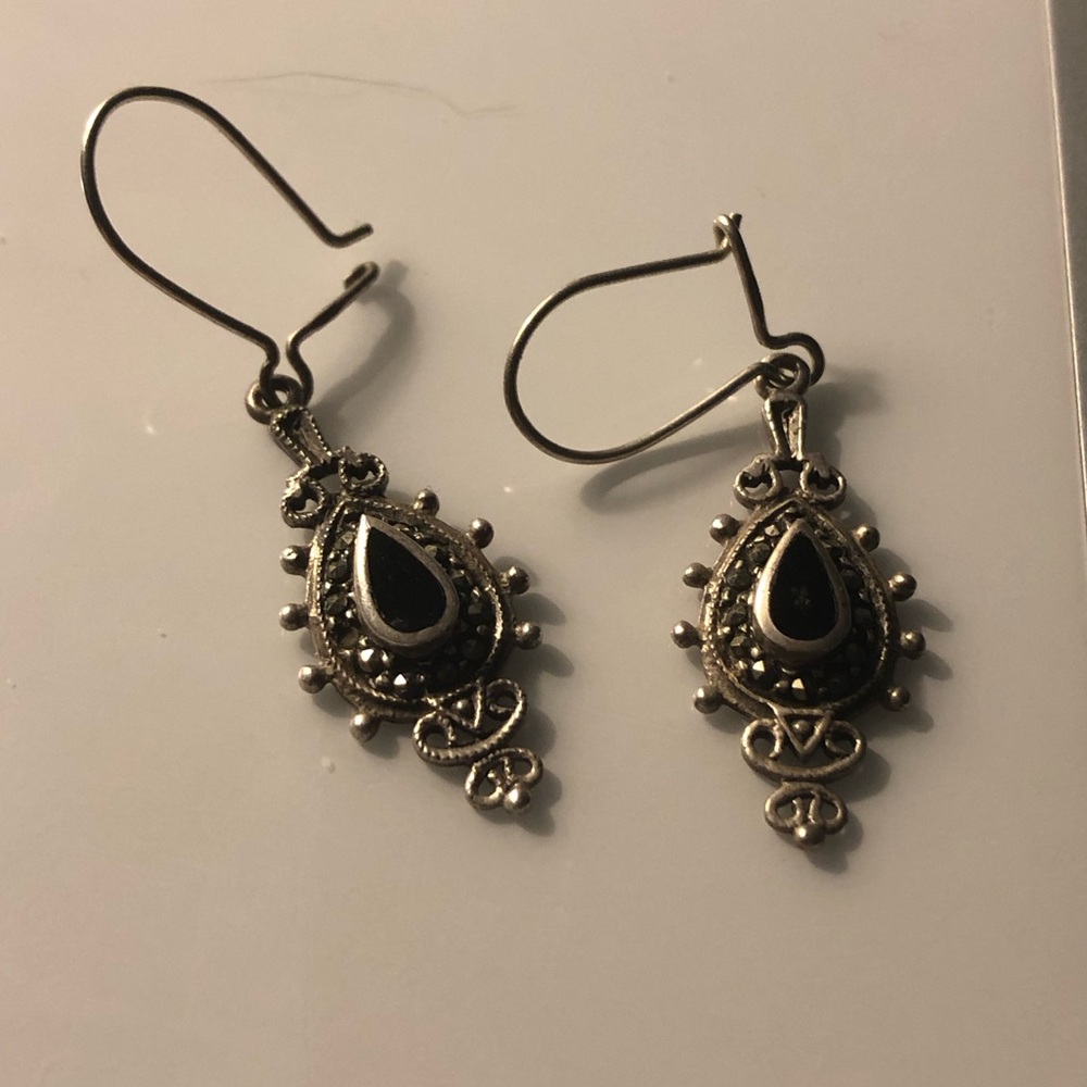 Vintage Designer Marcasite Dangle Earrings-105A $35 or $30 w/offer